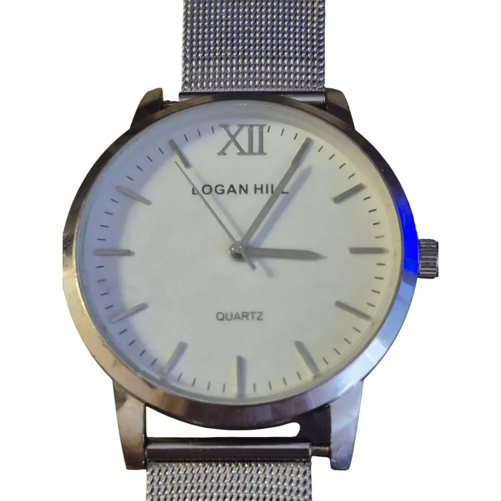Mens watch Logan Hill Easy to read dial Quartz‎ New Battery Metal Band Sharp